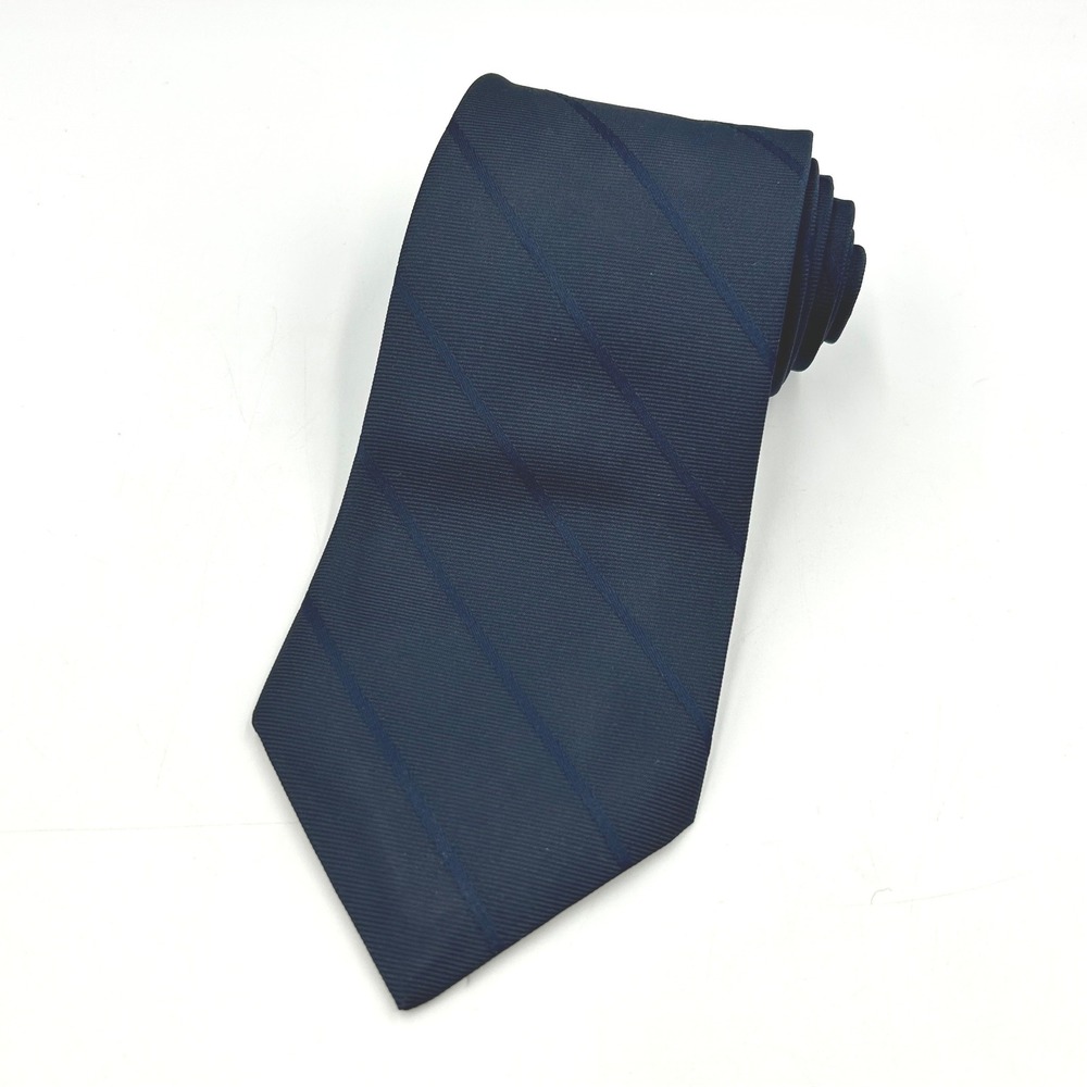 Ketch Mens Vintage Navy Blue Tonal Diagonal Stripe Polyester Necktie Made in USA